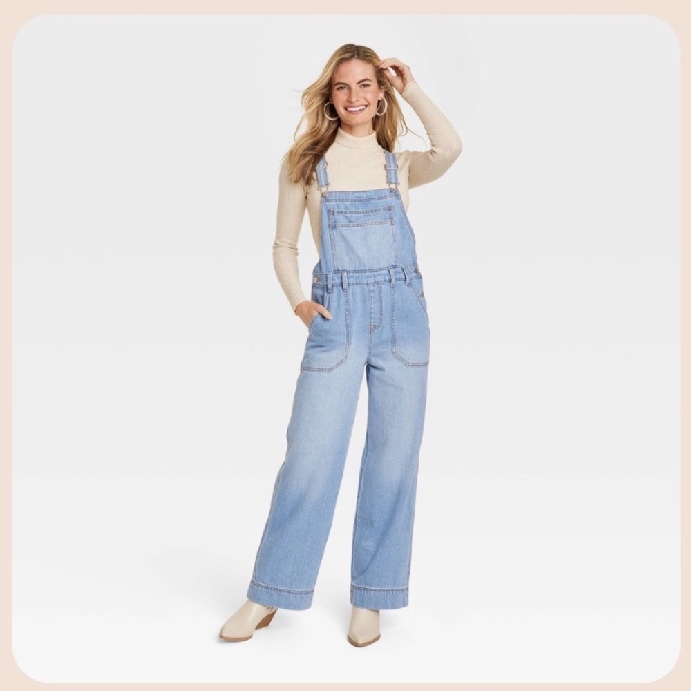 Universal Thread Womens Wide Leg Denim Overalls Light Wash Blue Cotton Size 6